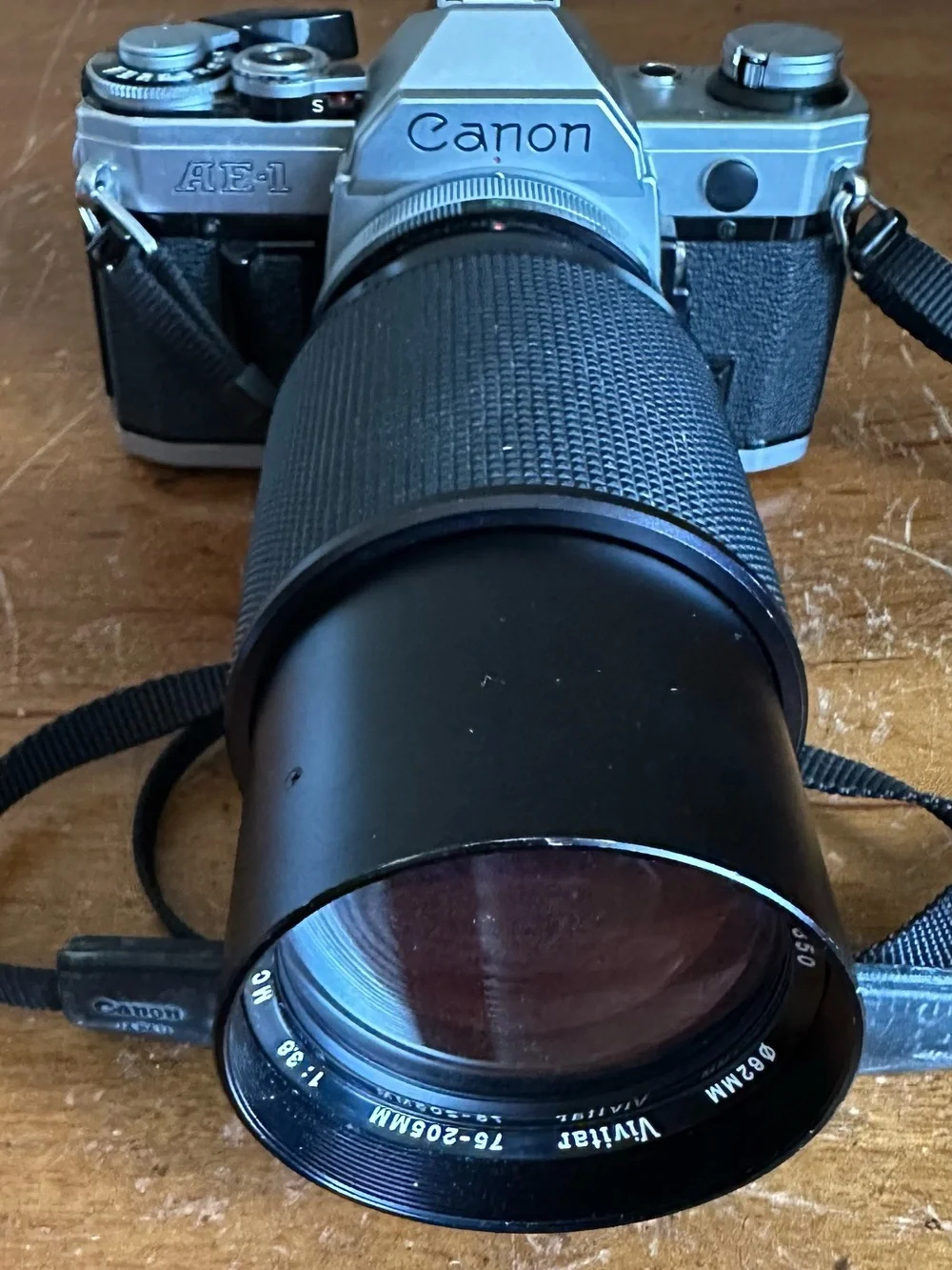 Canon AE-1 SLR 35mm Film Camera w/ Vivitar Macro Focusing Zoom 75-205mm Lens